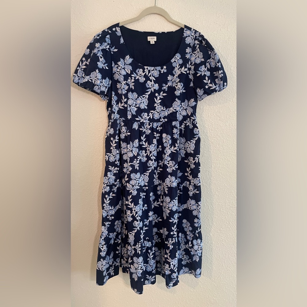 J. Crew Floral Puff Sleeve Empire Waist Midi Dress  - Size 12